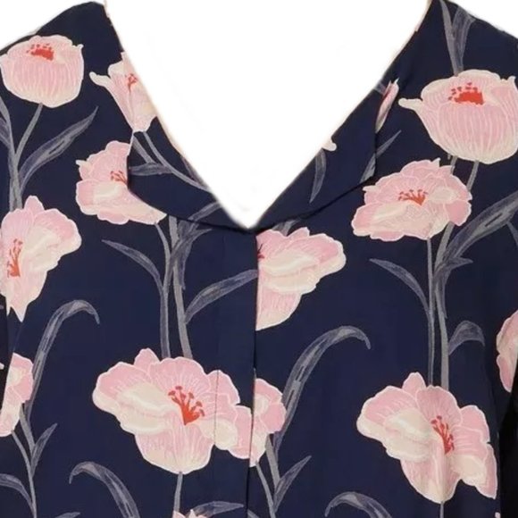 NWT Junarose Floral Top Blouse Shirt Emelie Veronica 14 Blue Pink Button Front - Picture 6 of 11